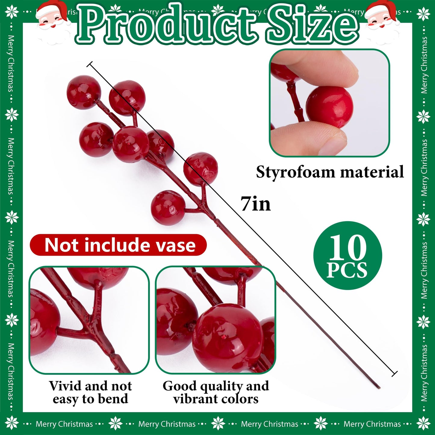 Watayo 45 Pcs Christmas Artificial Pine Branches with Red Berry Stems, 10.5" Faux Evergreen Norfolk Pine Cypress Leaves Stems, Fake Foliage Pine Needles Picks for DIY Craft Garland Home Decor