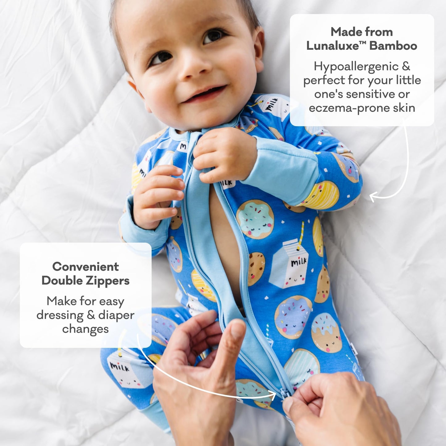 Little Sleepies Pajamas for Baby Boys & Girls, Viscose from Bamboo Baby Pajamas, Snug Sleeper, Toddler PJs, 2-Way Zipper, Green Farm Animals, 3-6M