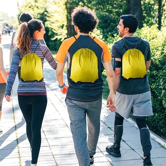 GoodtoU Drawstring Bags, Nylon Backpacks - Drawstring Gym Bags for Sport, Traveling, Team (Yellow, 128Pcs)