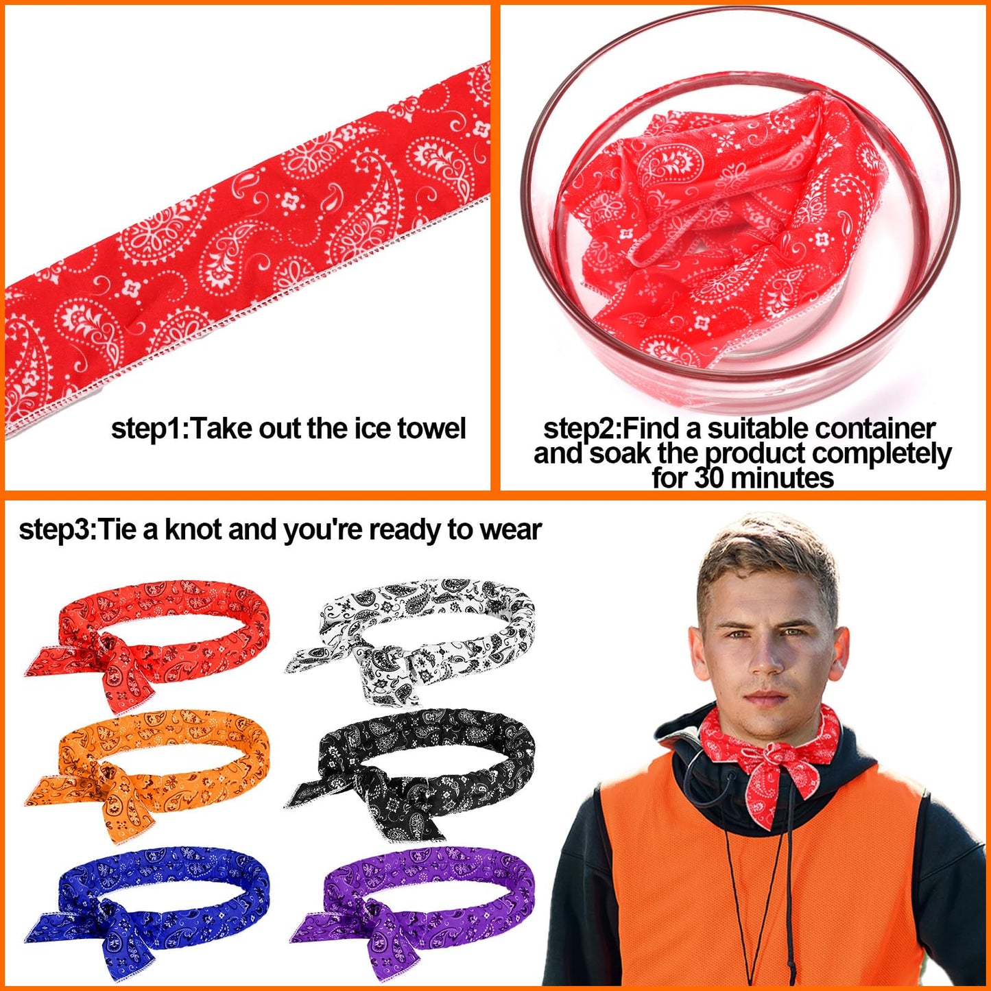 Coume 6 Pack Cooling Neck Wraps Cooler Ice Wrap Scarf Bandanas for Hot Weather Summer Women Men Walking Riding Outdoor(Retro Color)
