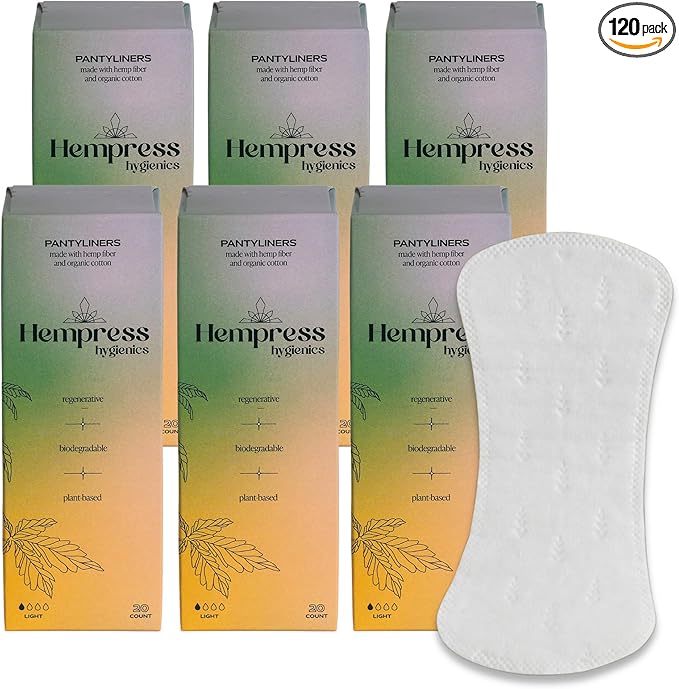 Hempress Panty Liners for Women, 120 Count, Feminine Care Organic Pads, Light Absorbency Comfortable Discreet Pantiliners, Cotton Menstrual Sanitary Napkins, Fragrance Free, Skin Friendly & Breathable