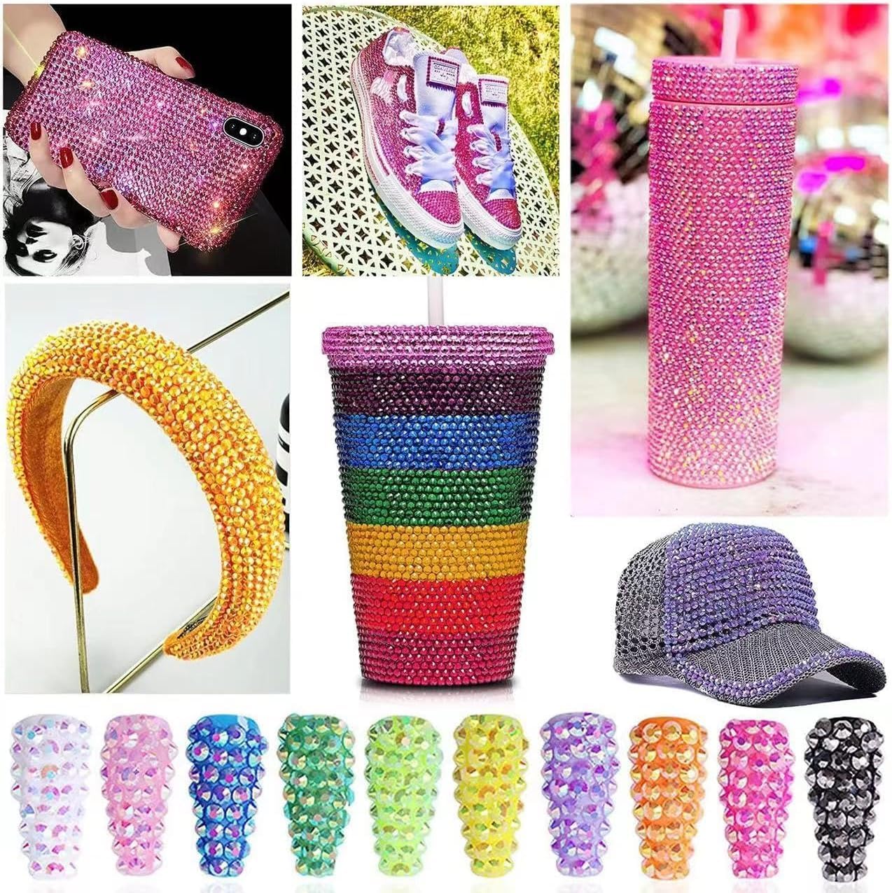 Light and Dark Blue Rhinestones with Glue(S8-S30) for Bedazzling,2mm-6mm Non-Hotfix Flatback Nail Gems Beads Baby and Navy Blue Gems Diamonds Kit, Nail Gems Beads for Bedazzling Crafts, DIY Art