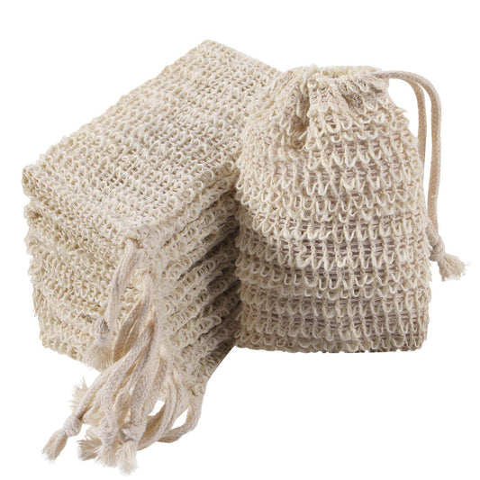 20 Pack Soap Exfoliating Bag Pouch Soap Saver Natural Ramie Soap Bag Hand Made Soap Bag Mesh Soap Saver Bags with Drawstring for Bath & Shower Use