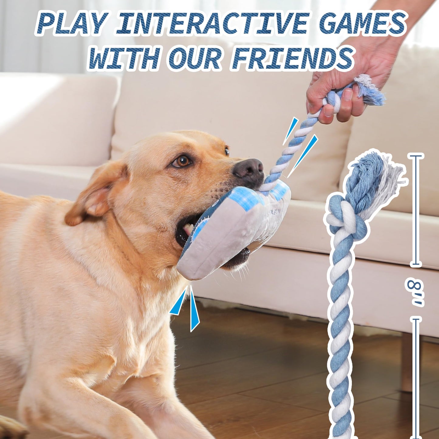 MTERSN Dog Squeaky Toys : Cute Plush Dog Toy with 3 Squeakers and Interactive Dogs Rope Toy with Full Crinkle Paper - Funny Game Controller Shaped Pet Toys for Puppy, Small, Medium Dogs (Denim)
