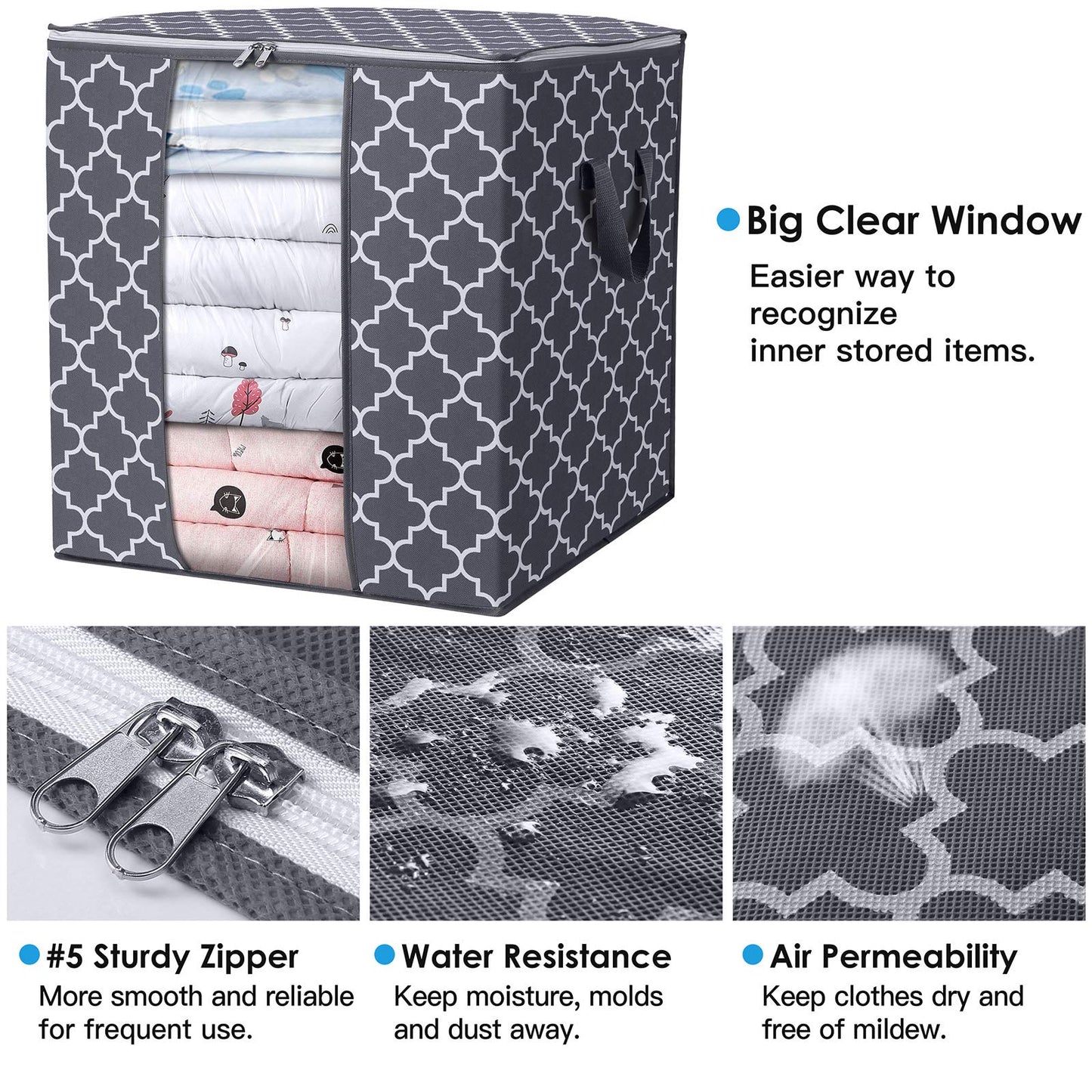 WISELIFE Storage Bags 8 Pack/100L Large Blanket Clothes Organization and Storage Containers for Comforters,Bedding, Foldable Organizer with Reinforced Handle, Clear Window, Sturdy Zippers,Gray