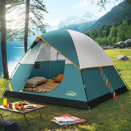 COBIZI Camping Tent, 4/6 Person Easy Setup Waterproof Windproof Backpacking Tent with Removable Rainfly, Lightweight Portable Outdoor Family Tents for Camping, Travel, Fishing, Hiking, Scouts