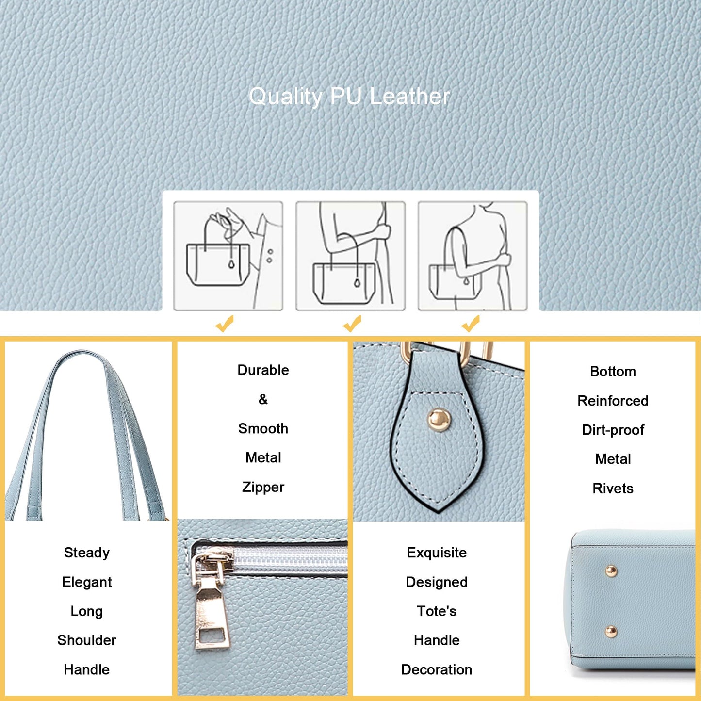 CHICAROUSAL Tote Bag for Women Large Handbags and Purses for Women PU Leather Womens Shoulder Bags (alz Light Blue YB)