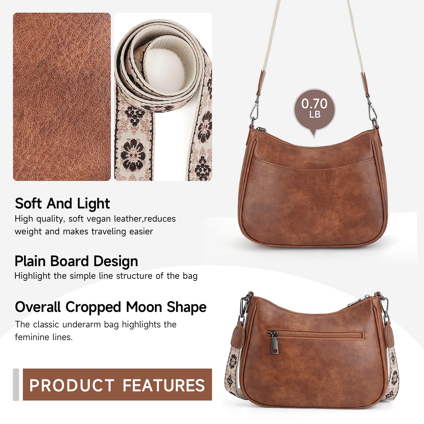 APHISON Trendy Leather Crossbody Purse with Adjustable Strap, Women's Shoulder Handbag