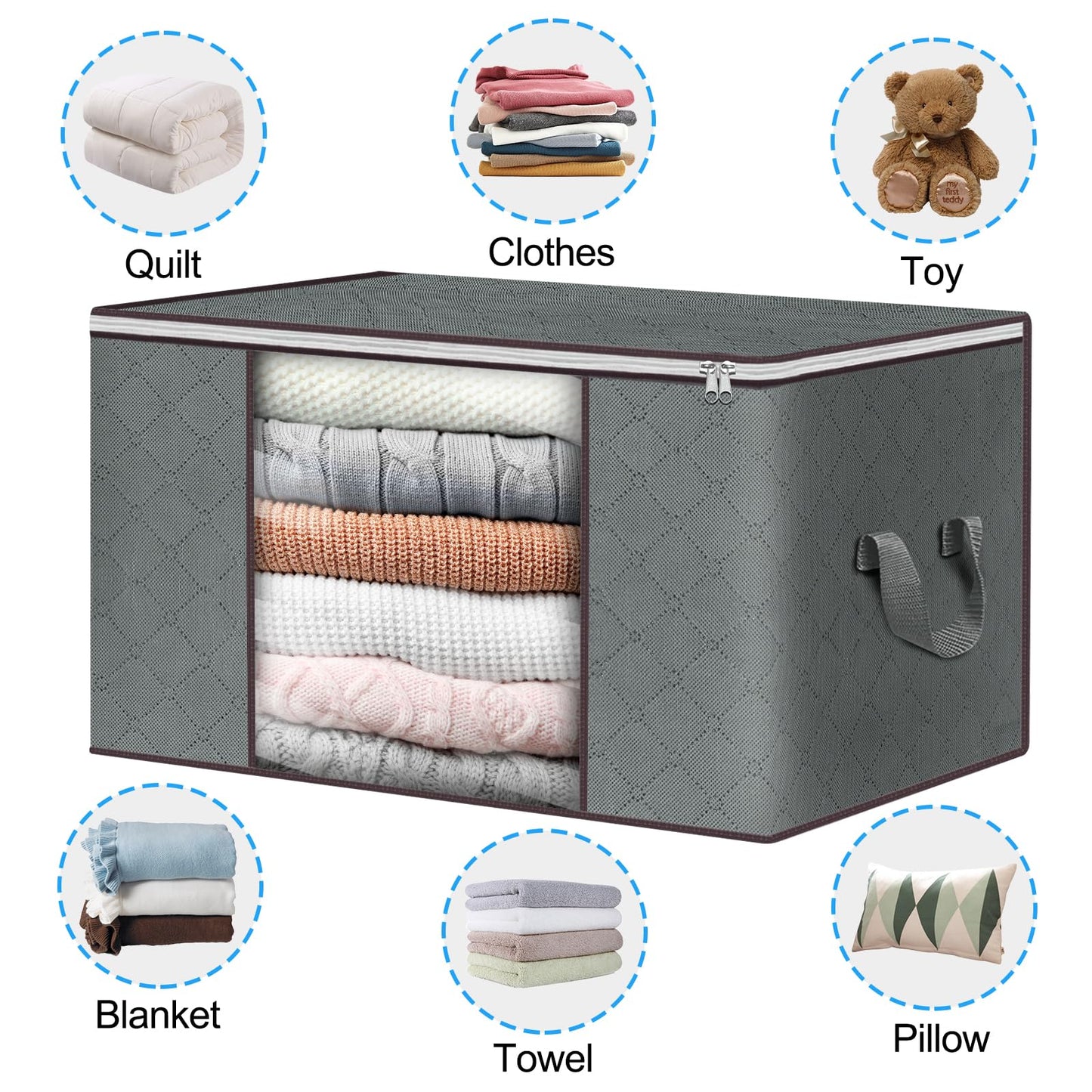Budding Joy Clothes Storage, Foldable Large Storage Bags, Storage and Organization for Clothing, Blanket, Comforter, Clothes, Pillows, Toys, Closet Organizers with Enhanced Handle, 60L 12 Pack