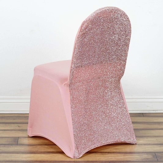 Efavormart 1 Set Rose Gold Spandex Stretch Banquet Chair Covers for Party Dining Chairs W/Metallic Glittering Back W/Foot Pockets Washable Slip Covers Wedding Chair Covers
