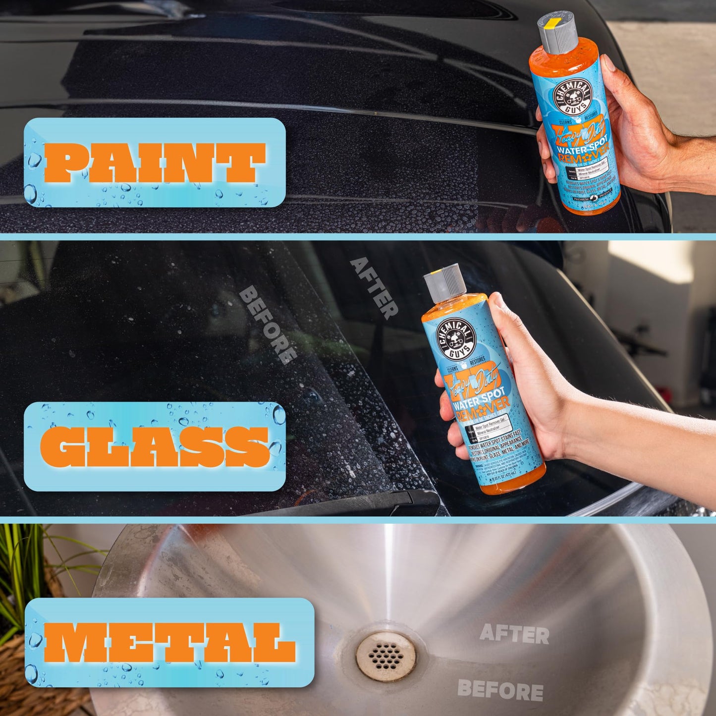 Chemical Guys Heavy Duty Water Spot Remover - Stain Removing Gel for Paint, Glass & Metal - Safe for Cars, Trucks, Motorcycles & More, 16 fl oz