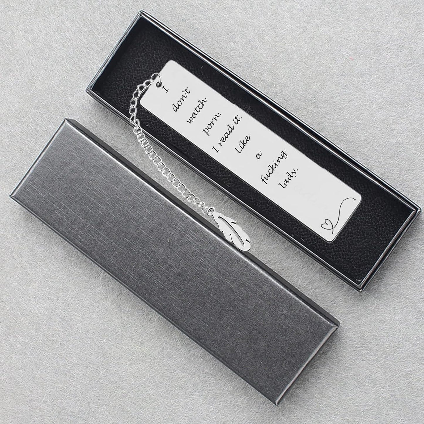 Metal Bookmark Gift,Engraved 'I Don't Watch Porn.I Read it Like a Fking Lady' Stainless Steel Leaf Pendant Book Mark with Exquisite Gift Box for Women Men Friends Teacher Classmate Book Lovers