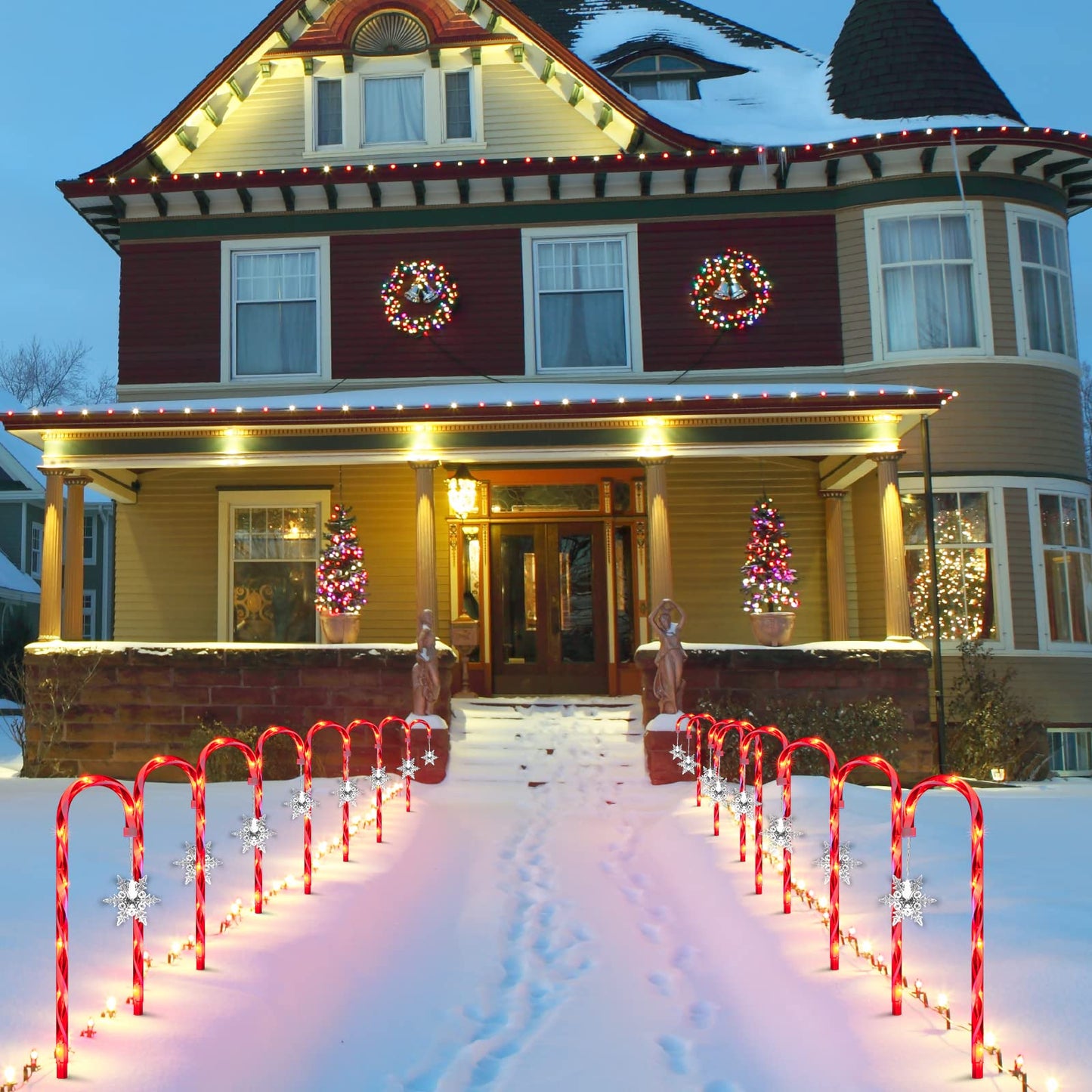 GLOWNOVA 16 Pack 15inch Candy Cane Lights，Twinkle Christmas Candy Cane Pathway Markers, Xmas Pathway Lights Outdoor for Walkway Garden Lawn Holiday Decorations