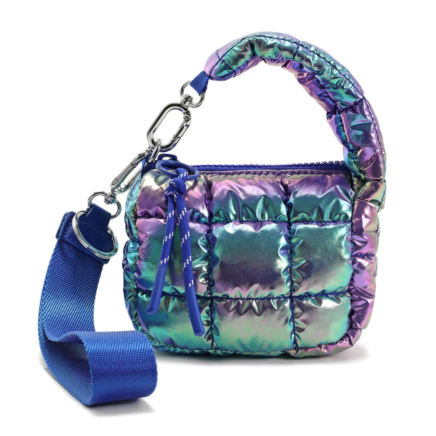 DOYOGI Mini Quilted Wristlet Bag for Women, Puffer Handbags,Evening Bags,Charm Lipstick Bag,Cute bag Charm for Gift(Dazzling Blue)
