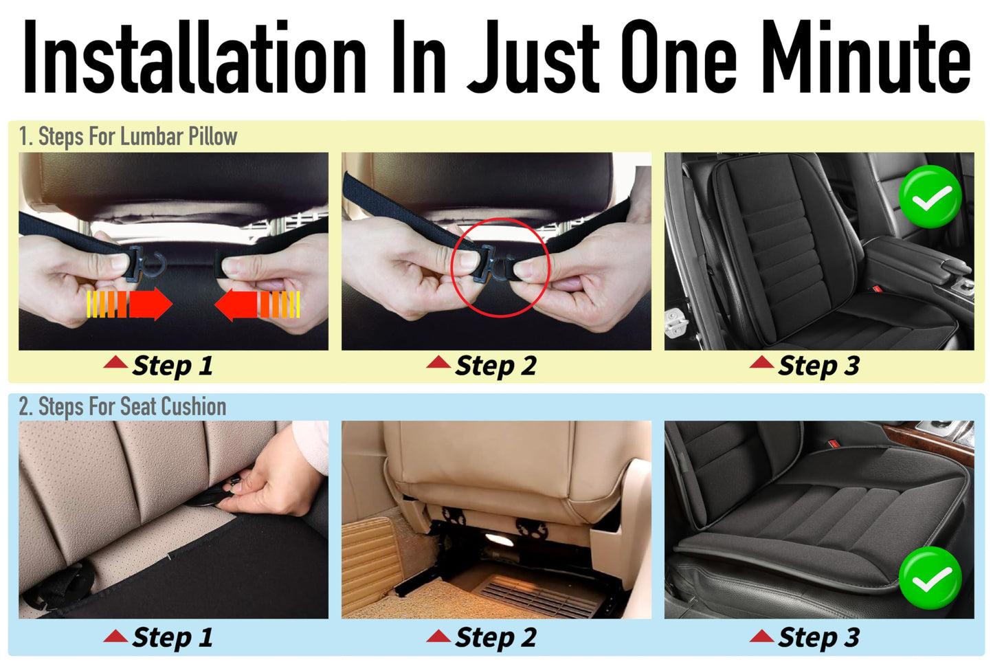 Lofty Aim Car Seat Cushion with Back Support Pillow, Comfy Lumbar Support & Seat Cushion, Memory Foam Driving Pillow for Back-Sciatica Pain Relief, Auto Pad Suitable for Car, Truck, SUV - Black