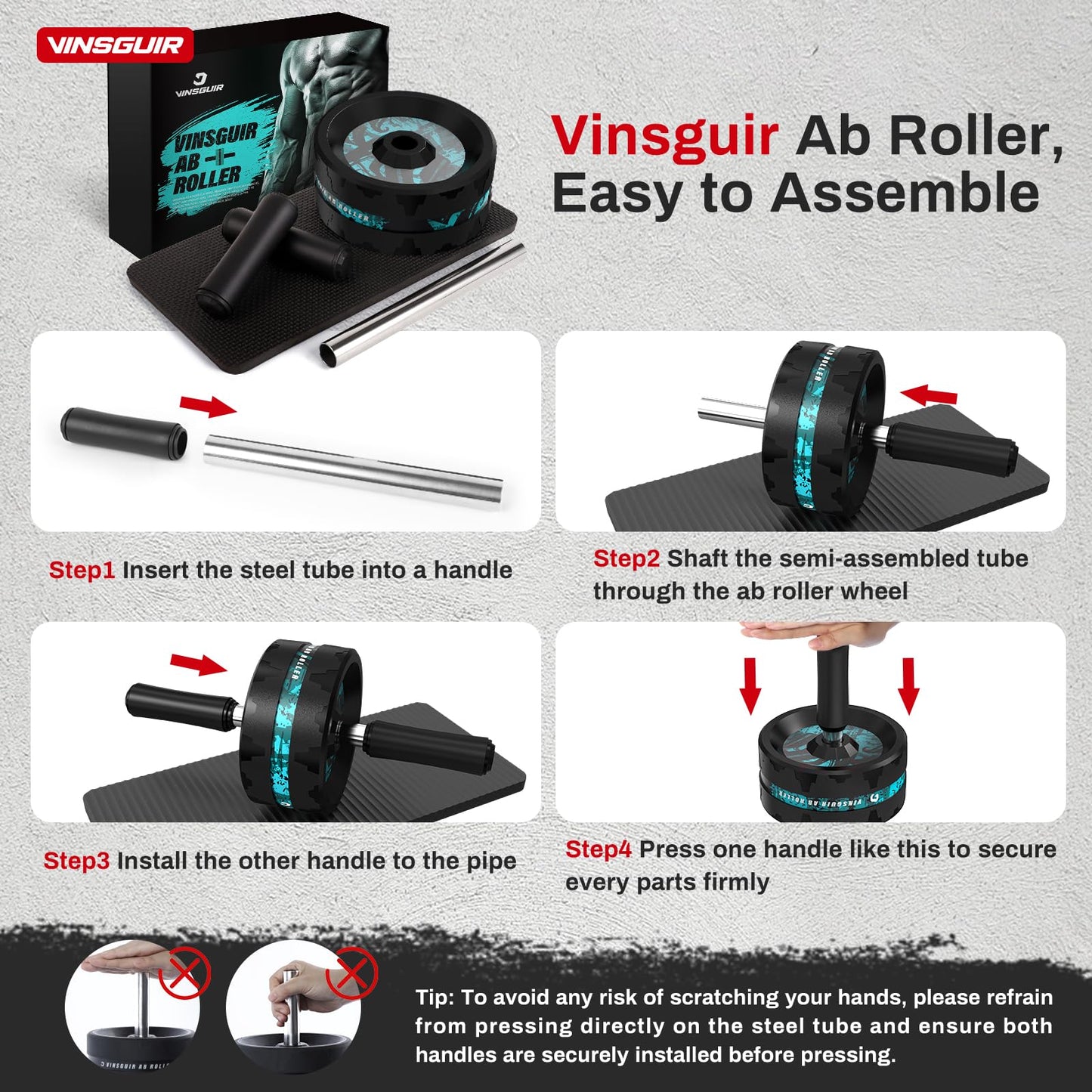 VINSGUIR Ab Roller Wheel, Abs & Core Workout Equipment for Home Gym with Knee Pad Accessories, Abdominal Wheel for Full-body Strength Training (Lake Blue and Blak)