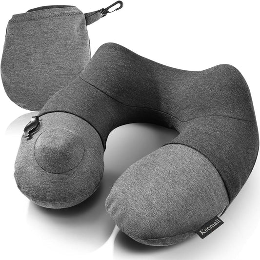 Keemall Inflatable Travel Neck Pillow, Best Airplane Neck Pillow for Long Flight Sleeping,Soft 100% Cotton Travel Pillow for Plane Head Rest, Portable Traveling Essentials