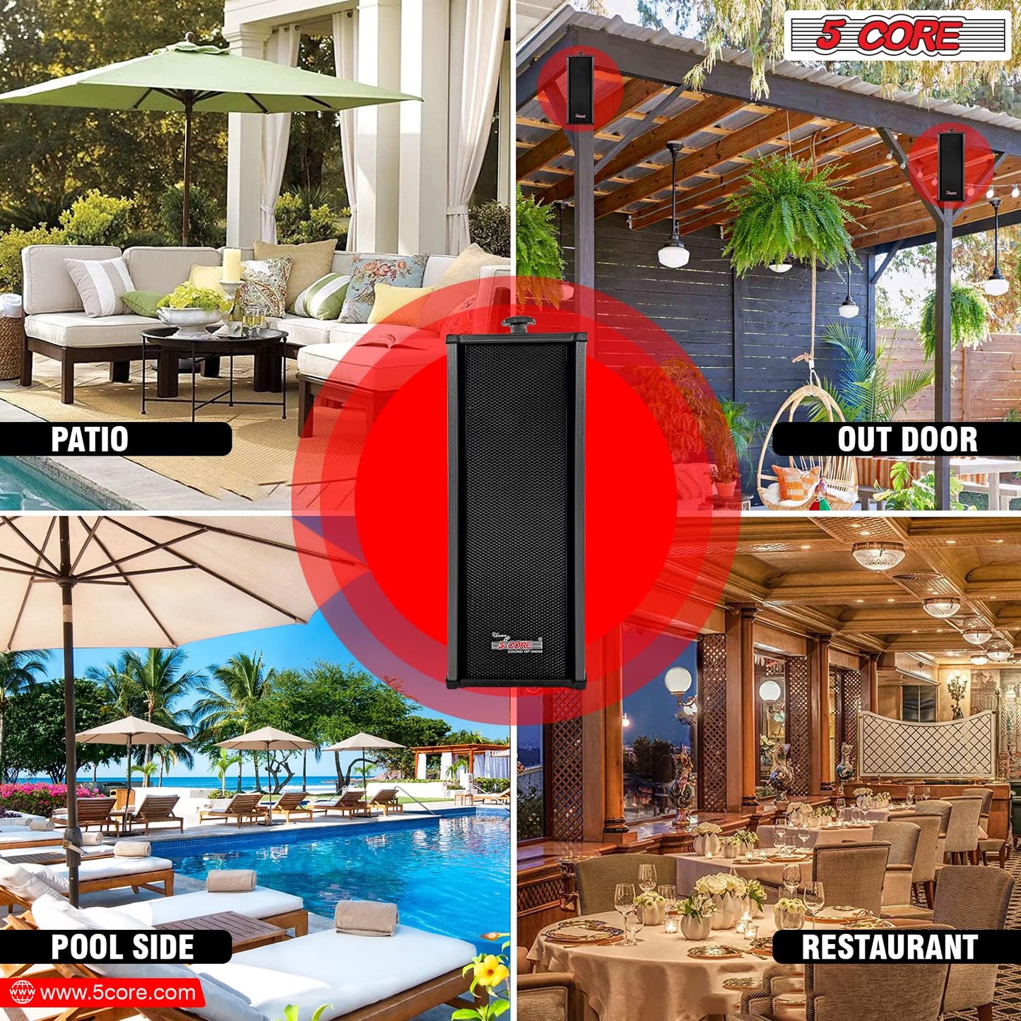 5 CORE Outdoor Speakers Pair Stereo in Wall Speaker 100W Peak Passive Mount Wired Waterproof Patio House Garage Indoor Exterior Audio System Bocinas para Casa - 15TG 2Pcs