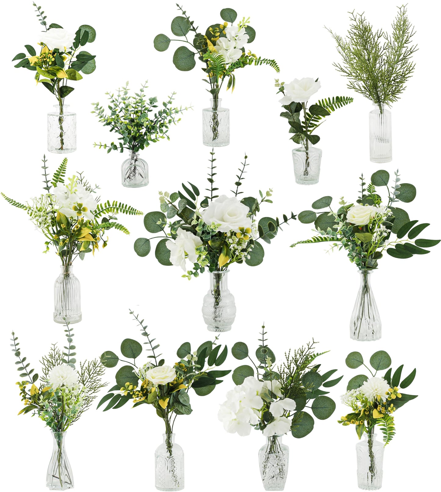 KOPWVA Artificial Flowers with Vases, 108 Pcs Fake Plants & Bud Vases, Centerpieces Flowers DIY Set Suitable for Central Table,Weddings,Office and Indoor Decoration