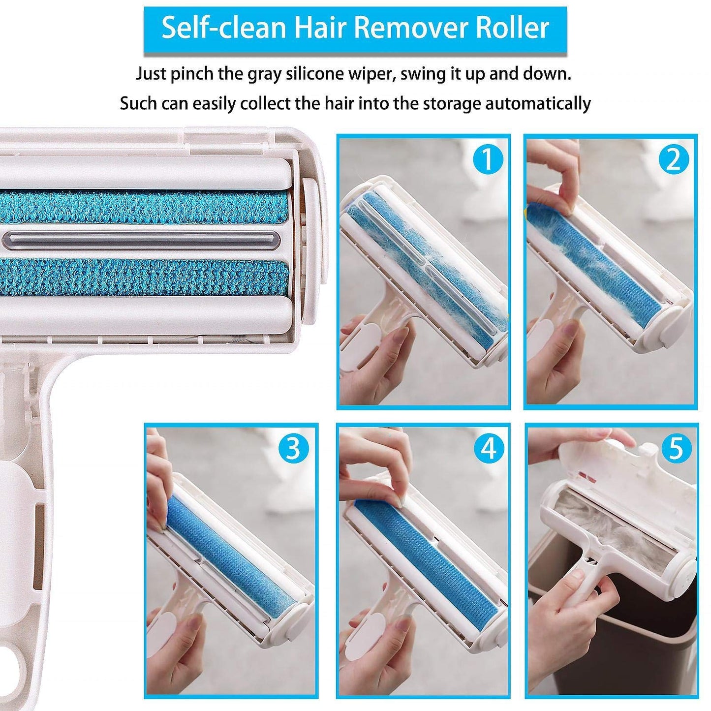 ACE2ACE Pet Hair Removal Tool, Lint Roller Brush for Cats and Dogs, Reusable Self Clean Pet Fur Remover, Pet Hair Remover for Laundry, Carpet, Furniture, Couch, Sofa and Bedding