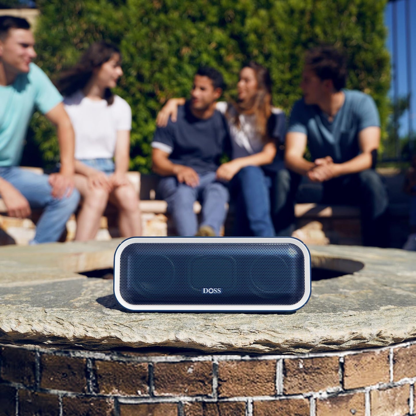 DOSS SoundBox Pro+ Bluetooth Speaker with 24W Impressive Sound, Booming Bass, IPX6 Waterproof, 15Hrs Playtime, Wireless Stereo Pairing, Mixed Colors Lights, 66 FT- Blue