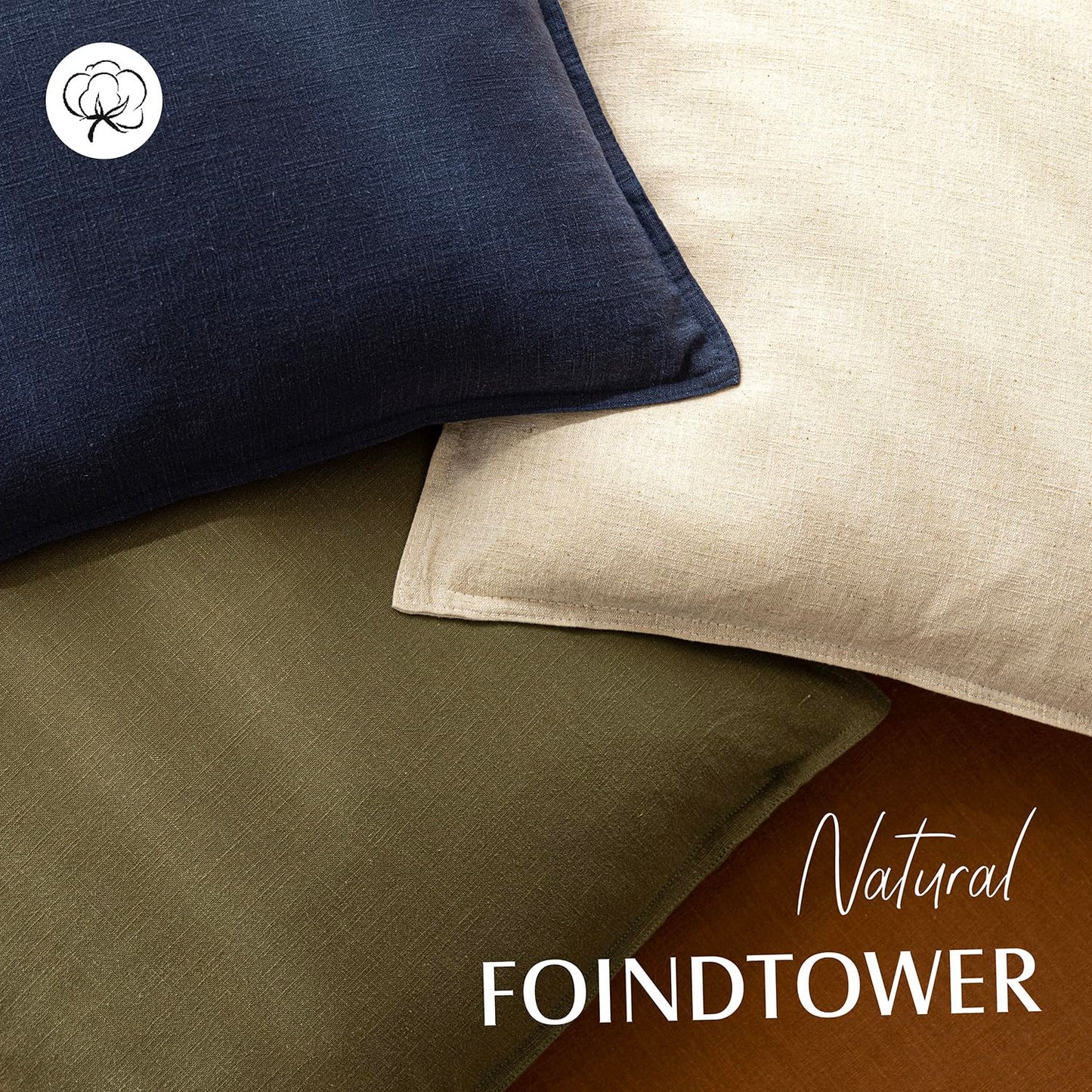 Foindtower Pack of 2, Decorative Linen Soild Throw Pillow Covers Soft Accent Cushion Case Boho Farmhouse Neutral Pillowcase for Couch Sofa Bedroom Living Room Home Decor 24 x 24 Inch Natural Beige