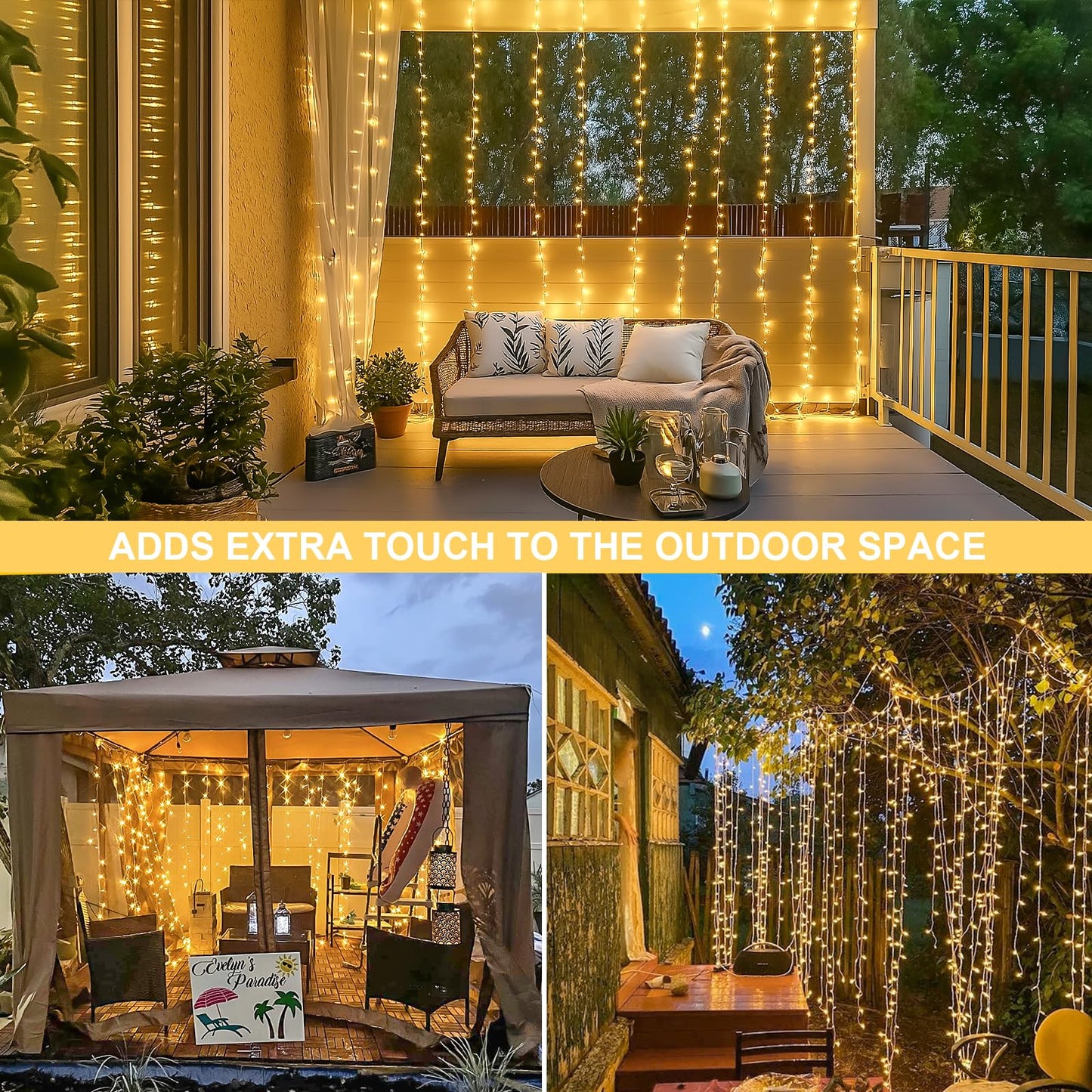 JMEXSUSS 300 LED Remote Control Christmas Curtain Lights, Plug in Fairy Curtain Lights Outdoor, Window Wall Hanging Curtain String Lights for Bedroom Backdrop Wedding Party Indoor Decor, Warm White