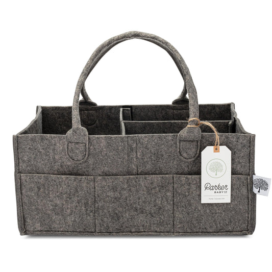Parker Baby Co. Diaper Caddy - Nursery Storage Bin and Car Organizer for Diapers and Baby Wipes - Charcoal, Large