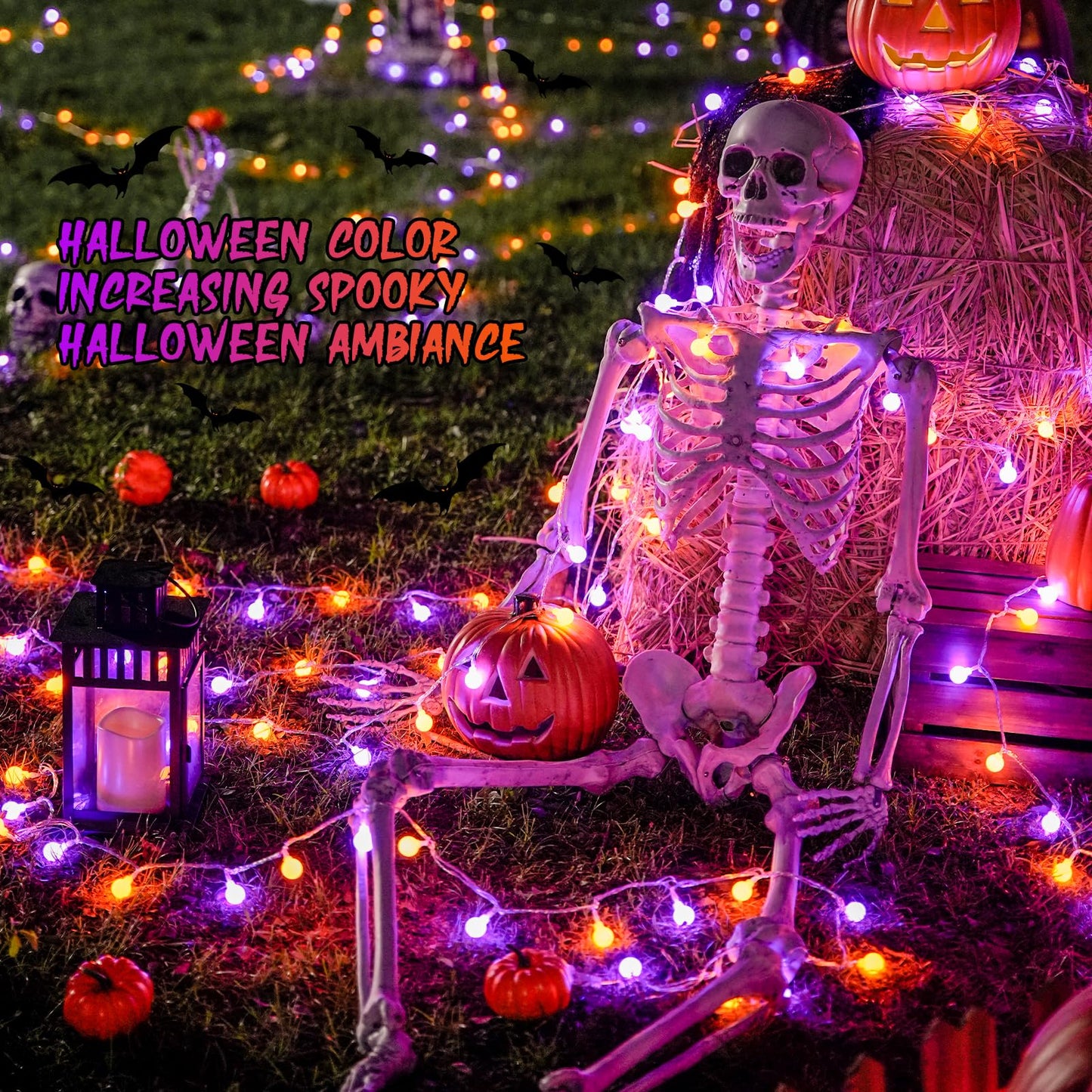 JMEXSUSS 100 LED Orange and Purple String Lights Indoor, Connectable Globe String Lights Plug in with Remote, 33ft 8 Modes Christmas Fairy Lights Outdoor for Bedroom Room Party Carnival Decorations