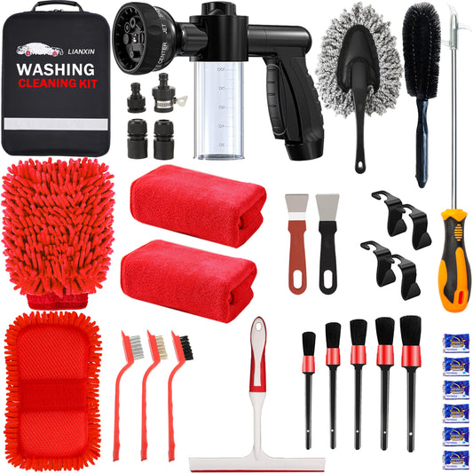 LIANXIN Car Wash Kit -Car Wash Cleaning Kit Car Interior Detailing Kit with Car Wash Foam Gun,Microfiber Sponge Car Care Kit,Tire Brush, Car Wash Kit with Foam Gun