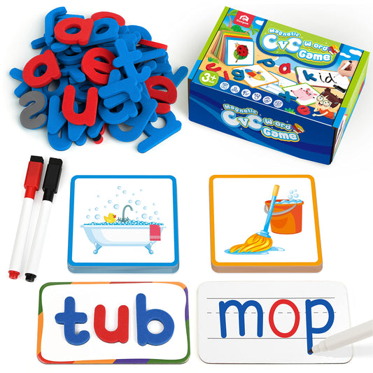 Coogam CVC Sight Words Magnetic Letters Flashcards, Short Vowel Spelling Game, Preschool Kids Learning Supplies, Montessori Educational Writing Reading Toy Gift for 3 4 5 Years Old