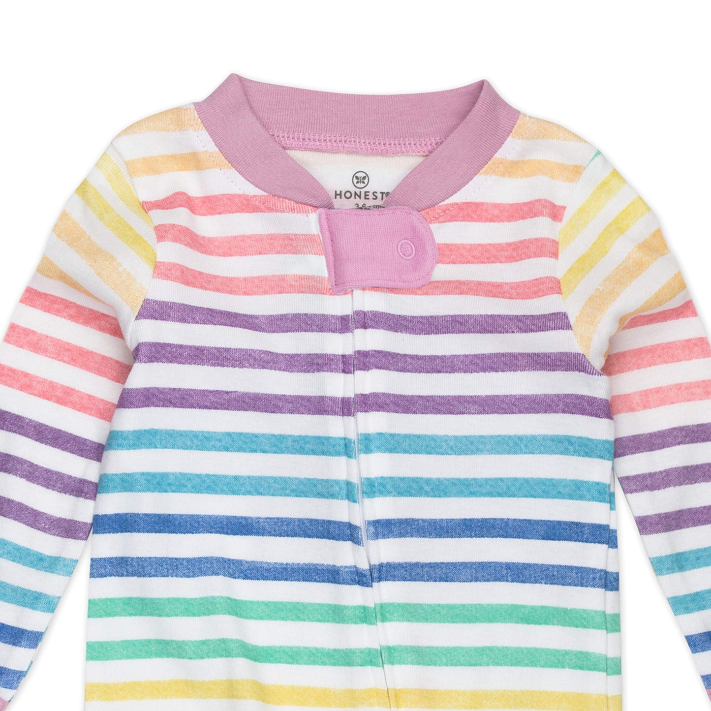 HonestBaby Baby Girls Play Footed Pajamas One-piece Jumpsuit Zip-front Pjs 100% Organic Cotton For And Toddler Sleepers, Rainbow Stripe, 3-6 Months US