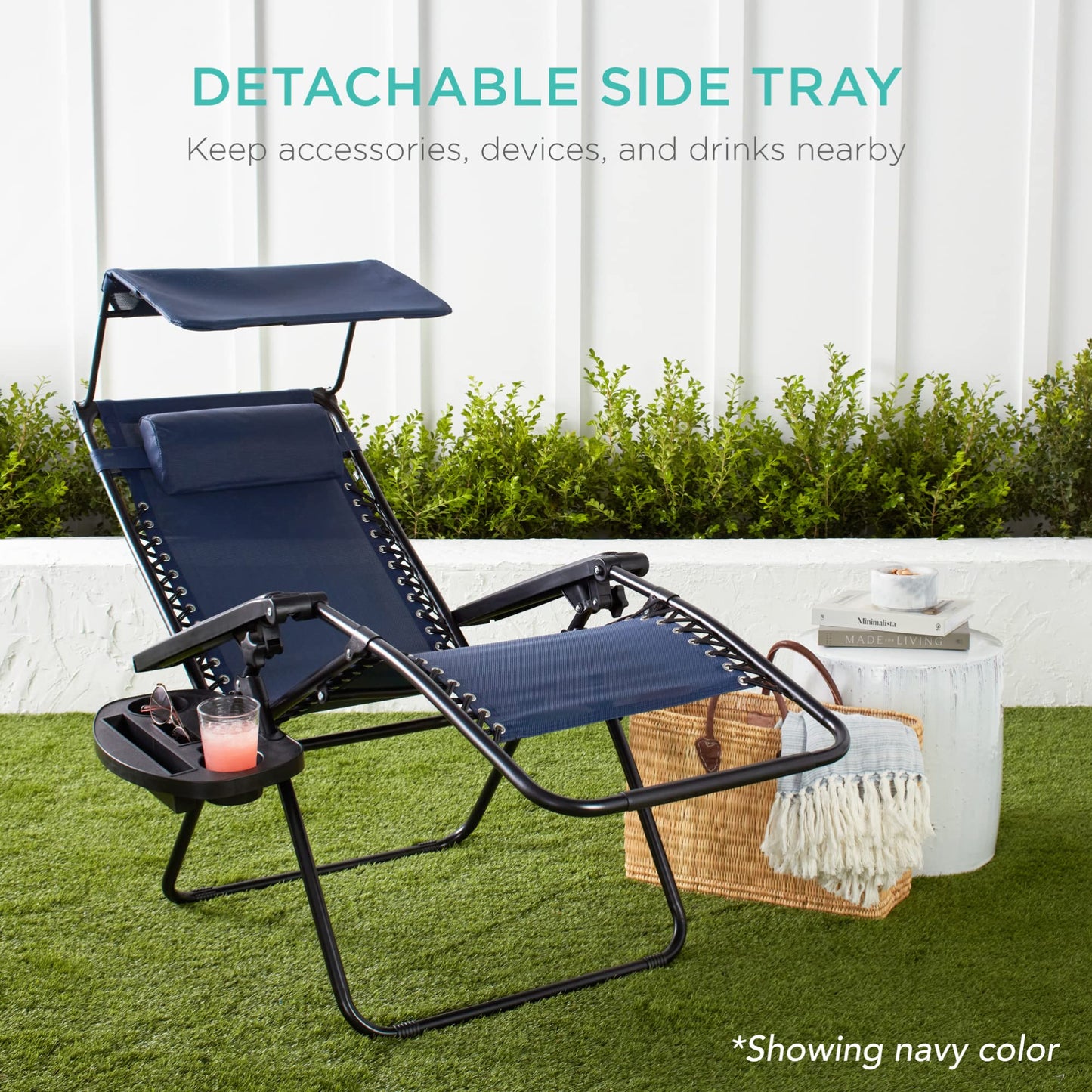 Best Choice Products Folding Zero Gravity Outdoor Recliner Patio Lounge Chair w/Adjustable Canopy Shade, Headrest, Side Accessory Tray, Textilene Mesh - Crimson Red