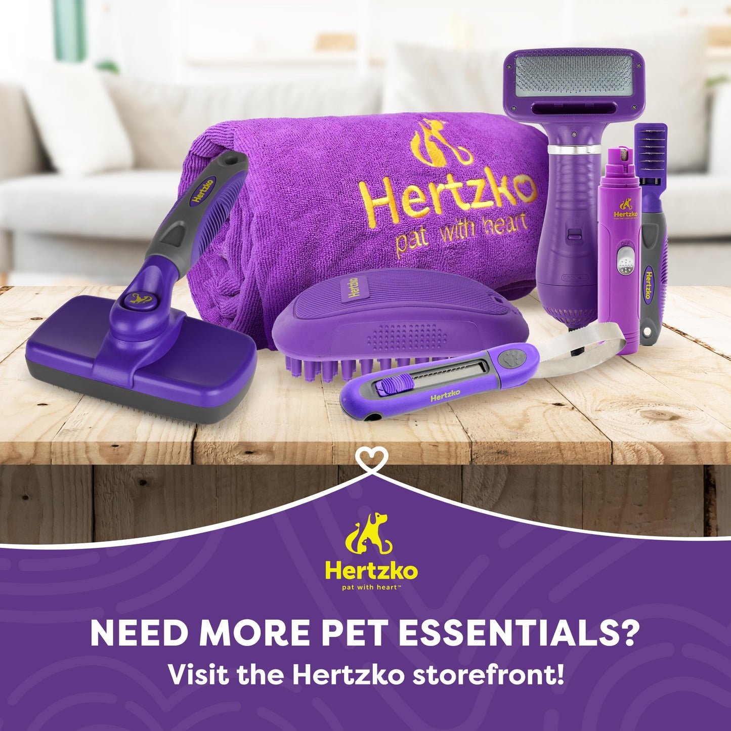 Hertzko Self Cleaning Slicker Brush for Dogs and Cats - Pet Hair Brush for Shedding Long and Short Hair - Easy Clean Retractable Bristles - Cat and Dog Grooming Tool - Purple