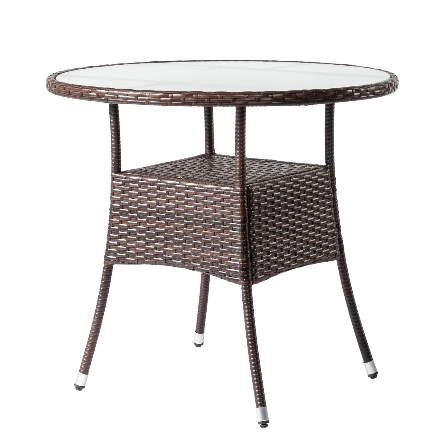 31.5" Round Wicker Patio Dining Table for 4, Outdoor Rattan Bistro Table with Glass Top – Brown